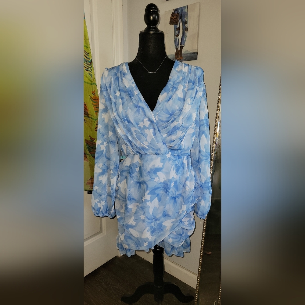Blue and white cocktail dress